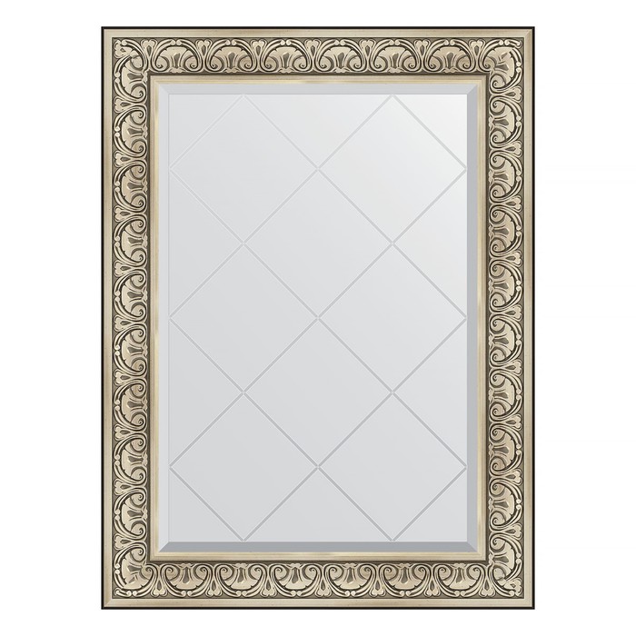 Зеркало с гравировкой в багетной раме, барокко серебро 106 мм, 80x107 см 22738