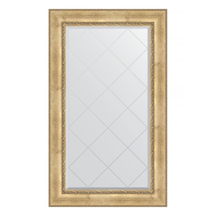 Зеркало с гравировкой в багетной раме, состаренное серебро с орнаментом 120 мм, 82x137 см