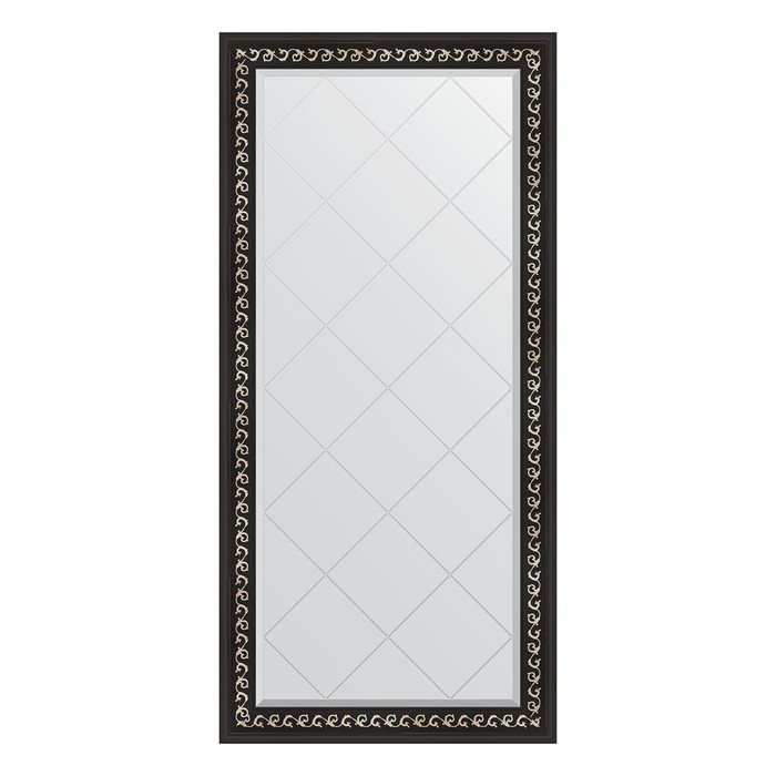 Зеркало с гравировкой в багетной раме, черный ардеко 81 мм, 75x157 см