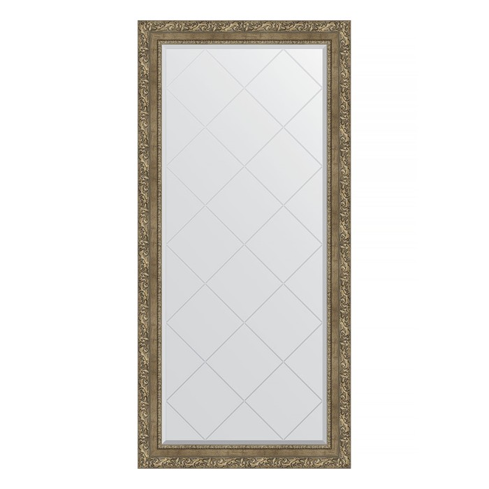 Зеркало с гравировкой в багетной раме, виньетка античная латунь 85 мм, 75x157 см