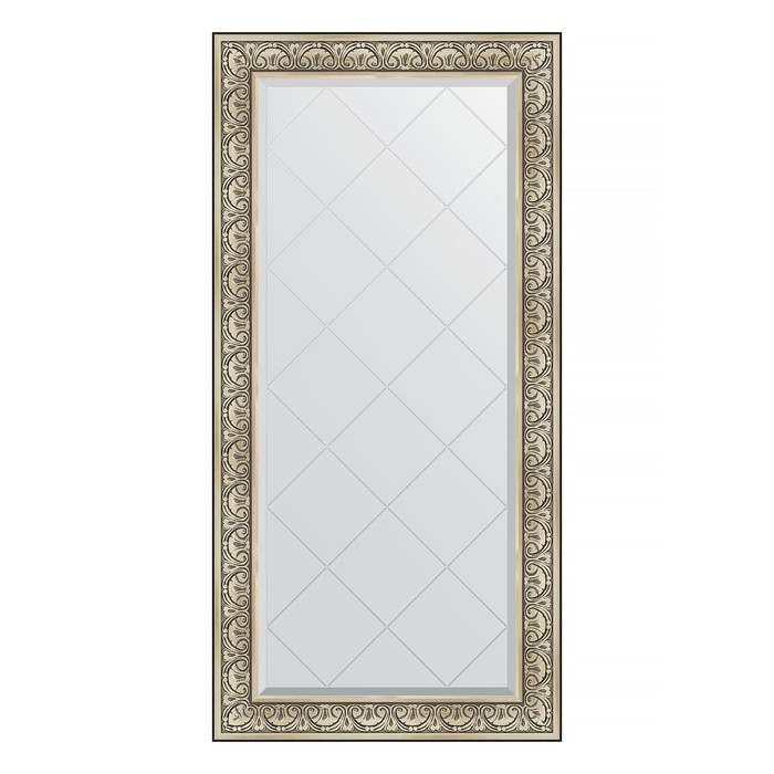 Зеркало с гравировкой в багетной раме, барокко серебро 106 мм, 80x162 см зеркало с гравировкой в багетной раме барокко золото 106 мм 80x162 см