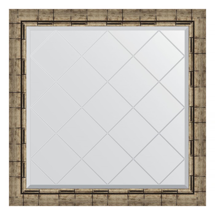 Зеркало с гравировкой в багетной раме, серебряный бамбук 73 мм, 83x83 см зеркало с гравировкой в багетной раме серебряный бамбук 73 мм 93x118 см