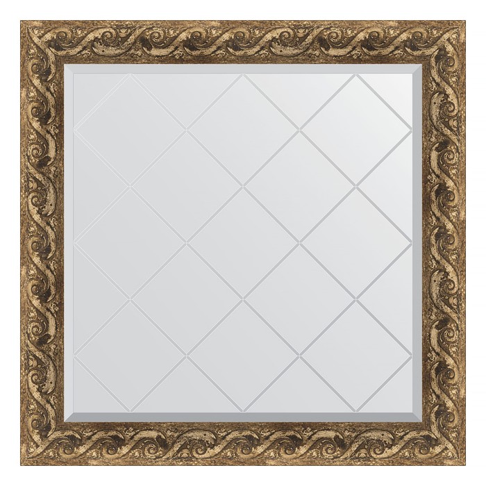 Зеркало с гравировкой в багетной раме, фреска 84 мм, 86x86 см