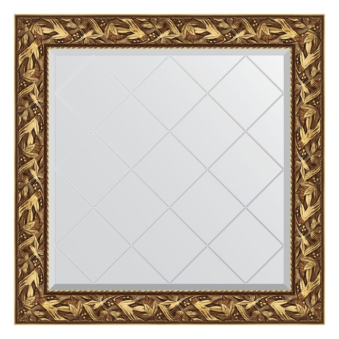 Зеркало с гравировкой в багетной раме, византия золото 99 мм, 89x89 см зеркало с гравировкой в багетной раме травленое золото 99 мм 89x89 см