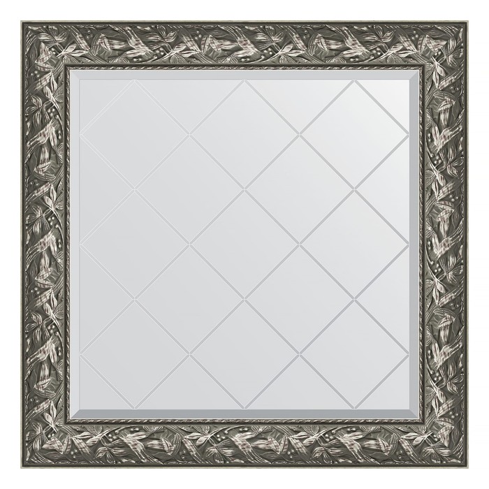 Зеркало с гравировкой в багетной раме, византия серебро 99 мм, 89x89 см зеркало с гравировкой в багетной раме evoform византия серебро 99 мм 89x89 см