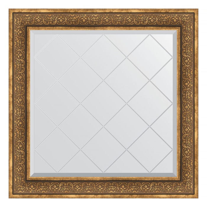 Зеркало с гравировкой в багетной раме, вензель бронзовый 101 мм, 89x89 см 23236
