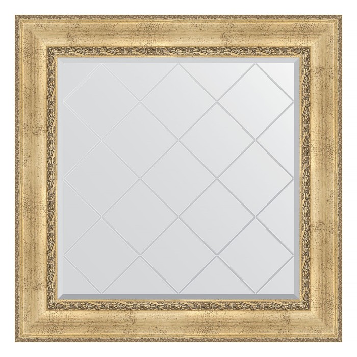 цена Зеркало с гравировкой в багетной раме, состаренное серебро с орнаментом 120 мм, 92x92 см