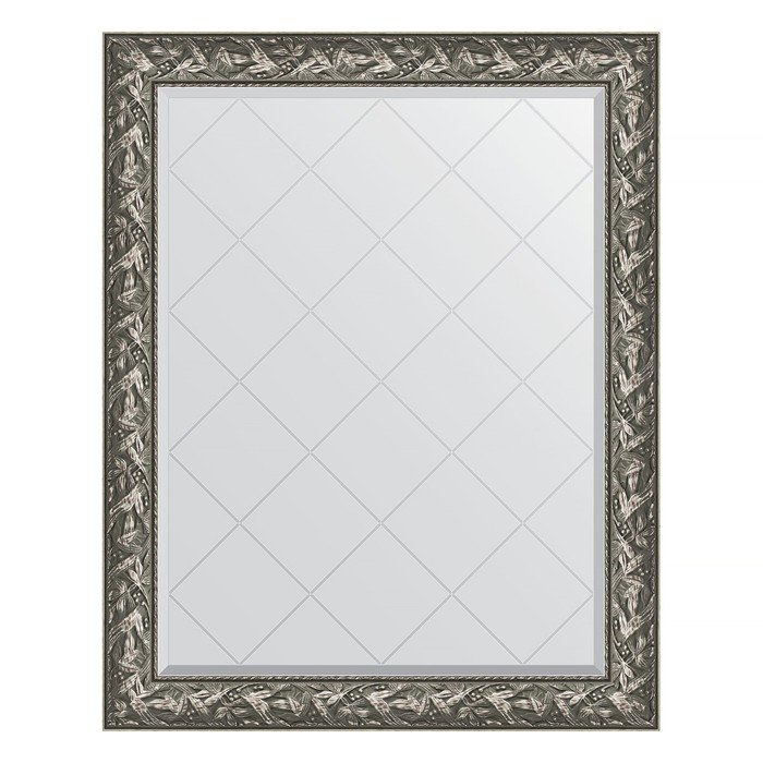 Зеркало с гравировкой в багетной раме, византия серебро 99 мм, 99x124 см