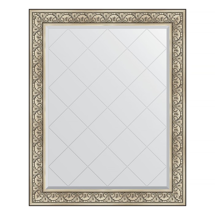 Зеркало с гравировкой в багетной раме, барокко серебро 106 мм, 100x125 см зеркало с гравировкой в багетной раме барокко серебро 106 мм 100x175 см