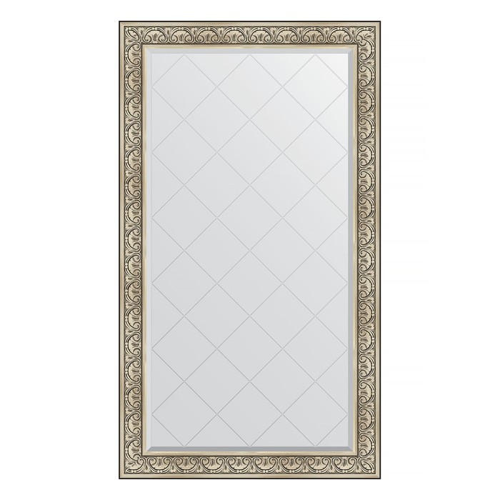 Зеркало с гравировкой в багетной раме, барокко серебро 106 мм, 100x175 см 41350
