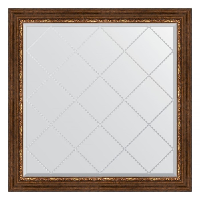 Зеркало с гравировкой в багетной раме, римская бронза 88 мм, 106x106 см