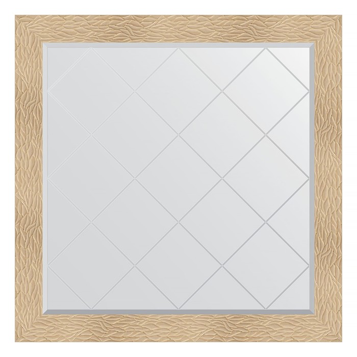 Зеркало с гравировкой в багетной раме, золотые дюны 90 мм, 106x106 см