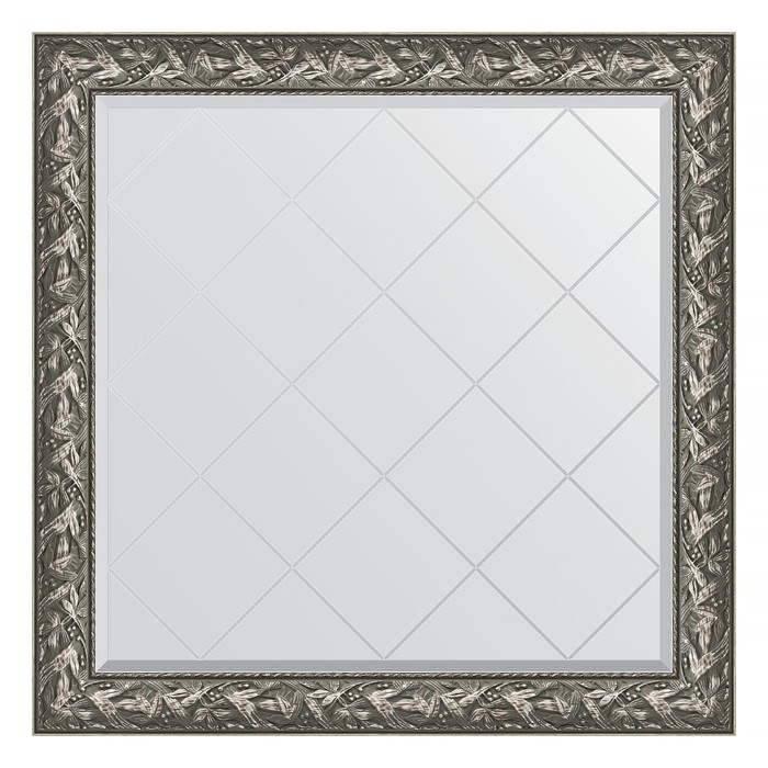 Зеркало с гравировкой в багетной раме, византия серебро 99 мм, 109x109 см зеркало с гравировкой в багетной раме травленое серебро 99 мм 109x109 см