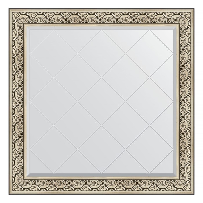 Зеркало с гравировкой в багетной раме, барокко серебро 106 мм, 110x110 см зеркало с гравировкой в багетной раме барокко серебро 106 мм 100x125 см