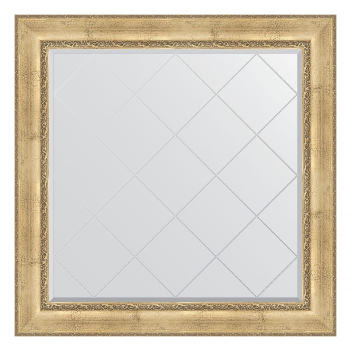Зеркало с гравировкой в багетной раме, состаренное серебро с орнаментом 120 мм, 112x112 см 32642