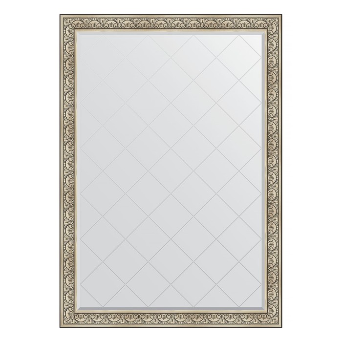 Зеркало с гравировкой в багетной раме, барокко серебро 106 мм, 135x190 см зеркало с гравировкой в багетной раме барокко серебро 106 мм 80x135 см