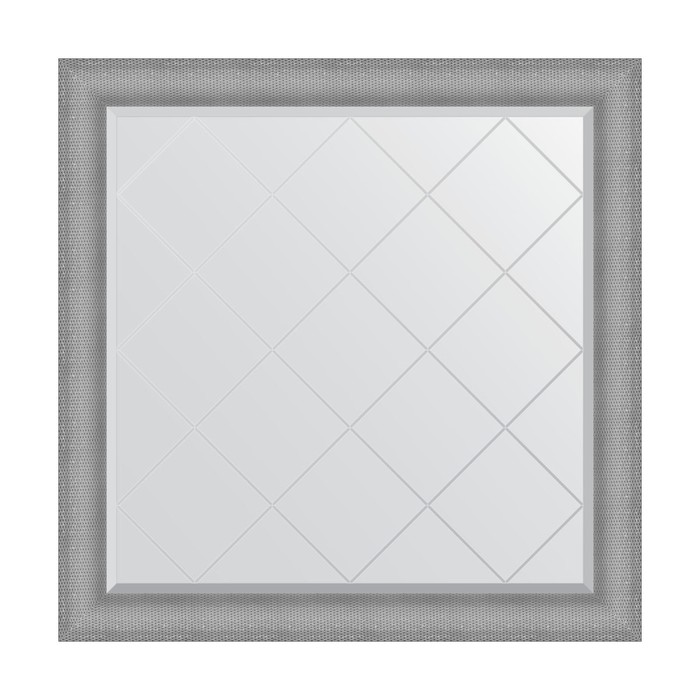 Зеркало с гравировкой в багетной раме, серебряная кольчуга 88 мм, 107x107 см 18091