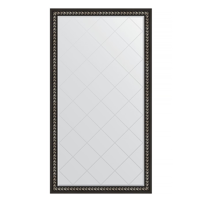 Зеркало напольное с гравировкой в багетной раме, черный ардеко 81 мм, 110x199 см