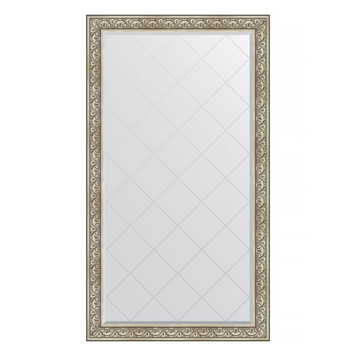 Зеркало напольное с гравировкой в багетной раме, барокко серебро 106 мм, 115x205 см