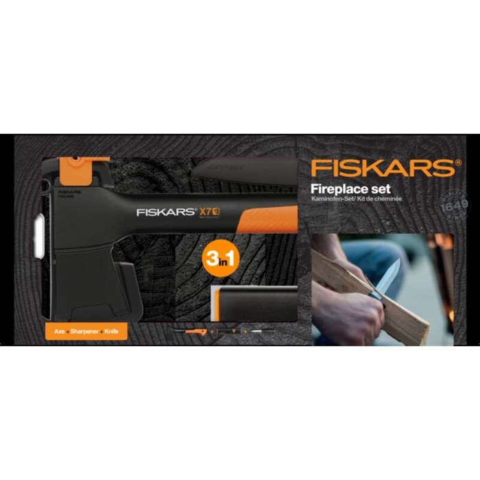 

Набор "Fiskars" Универсальный топор Х7 + точилка для топоров и ножей + нож К40