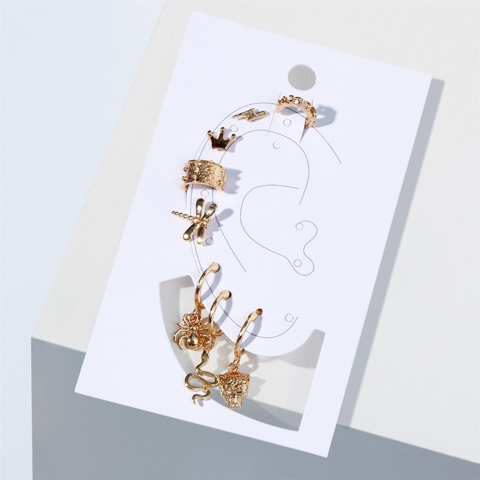 

Набор серьги и каффа «Настроение», стрекоза, кошка, змея, цвет золото