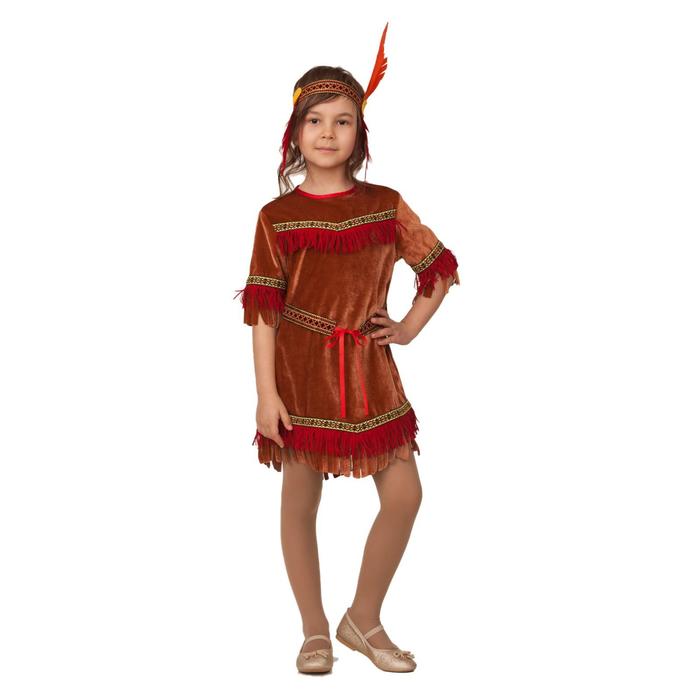 Карнавальный костюм «Индианка», платье, головной убор, р. 32, рост 128 см