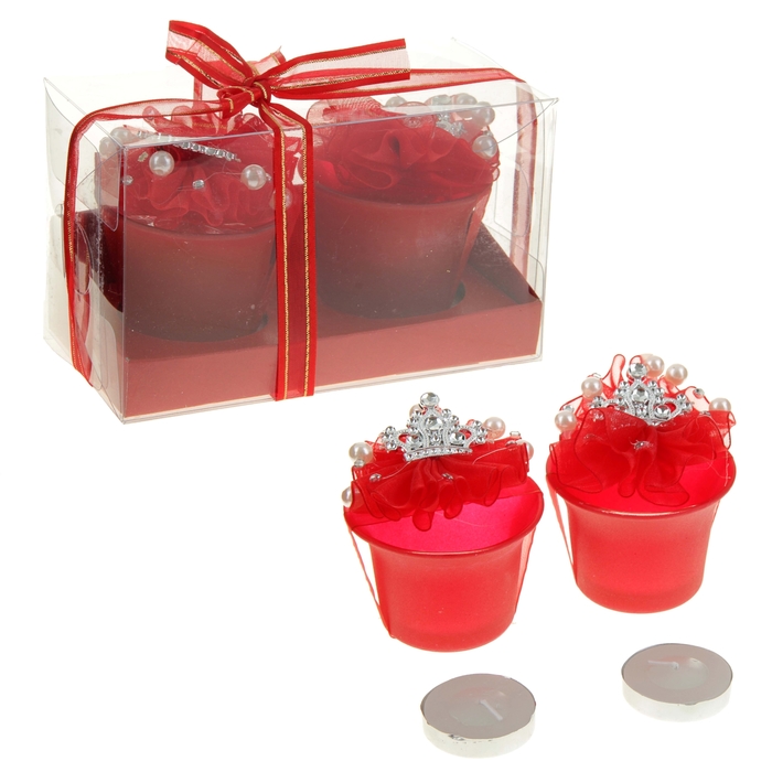 Свечи восковые (набор 2 шт + декор) "Самая прекрасная", цвет красный