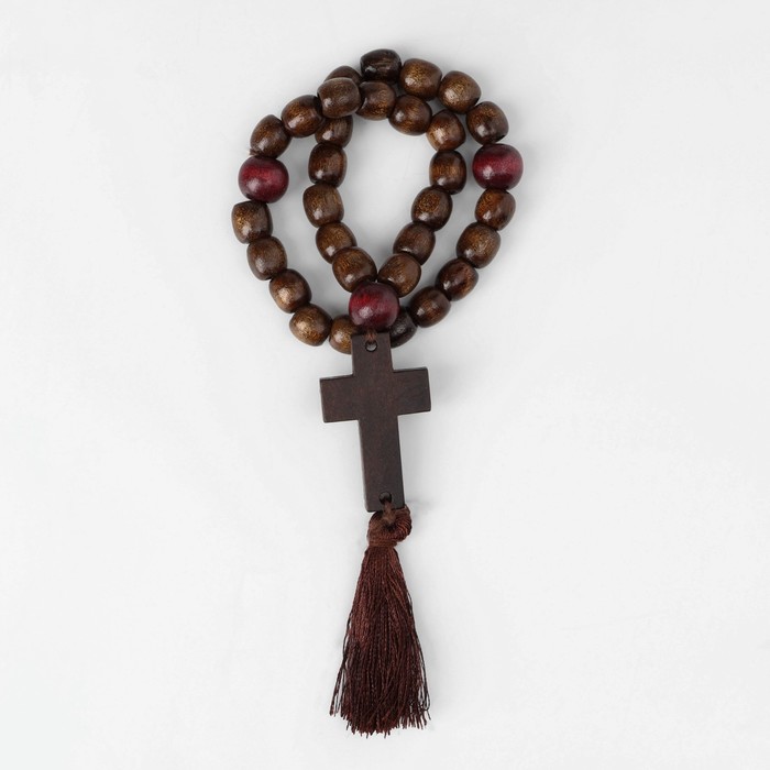 Чётки деревянные «Православные» 33 бусины с крупным крестом, цвет вишнёво-коричневый чётки с крестом из бивня мамонта