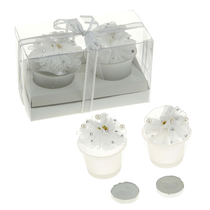 Свечи восковые (набор 2 шт + декор) "Изобилие", цвет белый