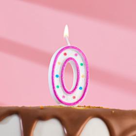 Свеча восковая для торта с блестками 'Цветные точки' цифра 0, цвета МИКС Ош