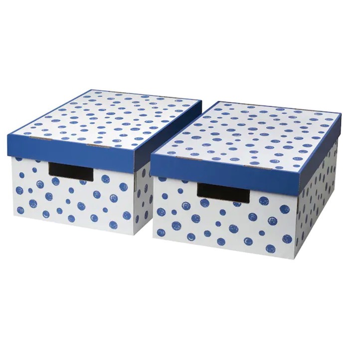 фото Набор коробок с крышкой пингла, рисунок точечный/синий, 28x37x18 см, 2 шт ikea