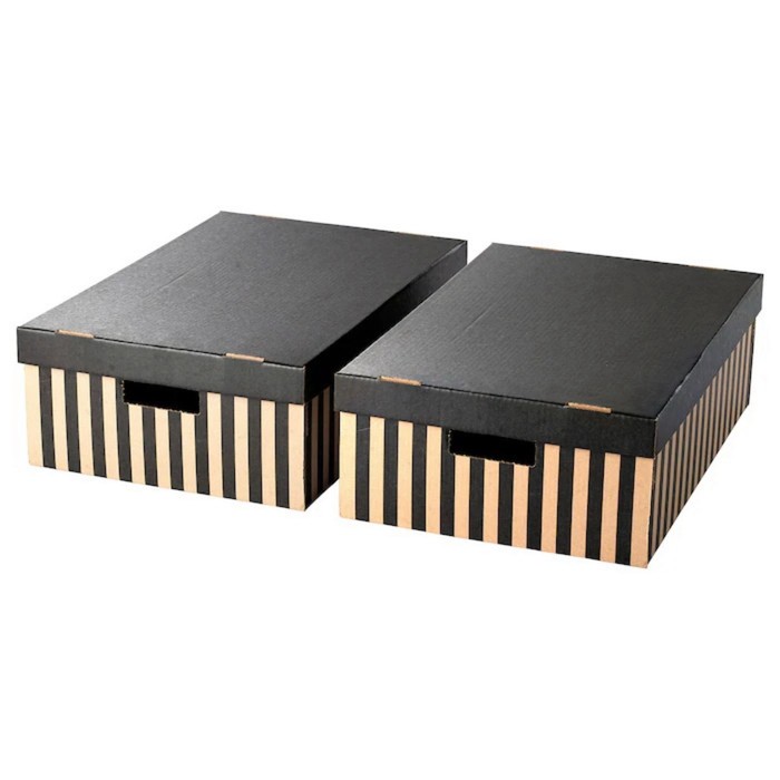 фото Набор коробок с крышкой пингла, цвет черный, 56x37x18 см, 2 шт ikea
