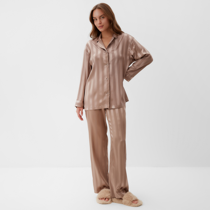 Пижама женская (рубашка, брюки) KAFTAN Полоска, кофейный, размер 52-54 пижама женская рубашка брюки kaftan полоска кофейный р 48 50