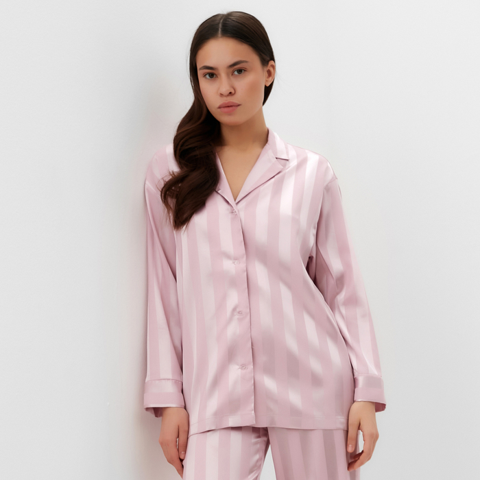 фото Пижама женская (рубашка, брюки) kaftan "полоска", пудровый, р.48-50