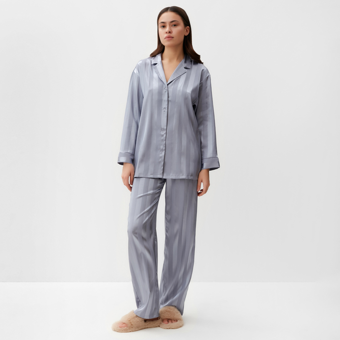 цена Пижама женская (рубашка, брюки) KAFTAN Полоска, серо-голубой, размер 40-42