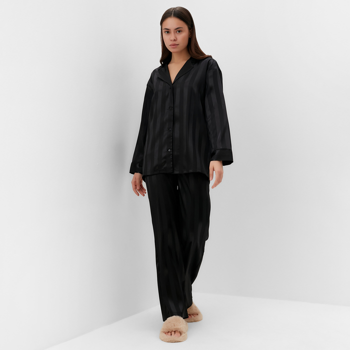 Пижама женская (рубашка, брюки) KAFTAN Полоска, черный, размер 48-50