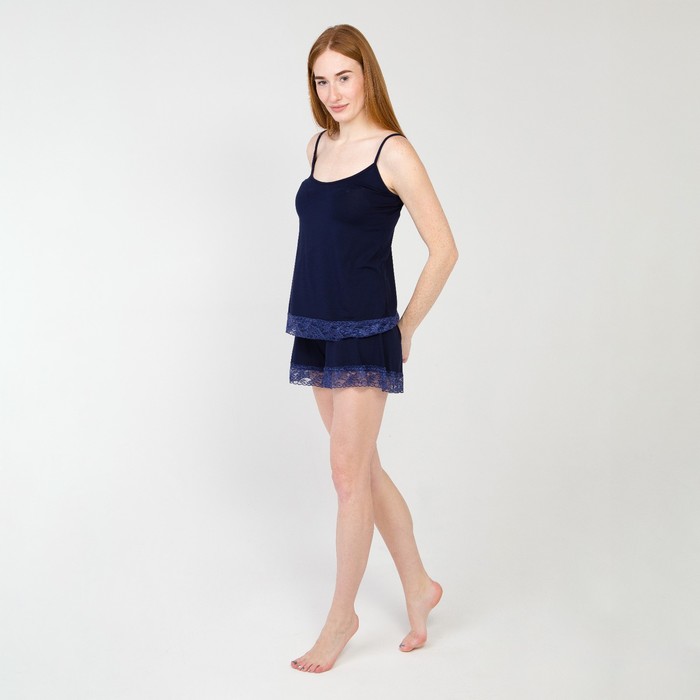 Пижама женская (топ, шорты), цвет синий, размер 44