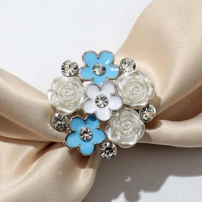 Кольцо для платка «Букет», цвет бело-голубой в серебре кольцо для платка цветок дуо цветное в серебре