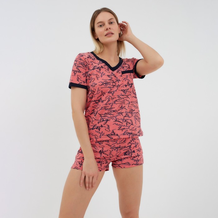 Комплект (футболка, шорты) домашний женский, цвет розовый, размер 44