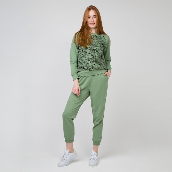 Комплект (свитшот,брюки) женский, цвет зелёный, размер 48