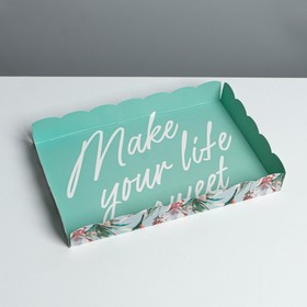 Коробка для кондитерских изделий с PVC крышкой «Make your life sweet», 22 × 15 × 3 см от Сима-ленд