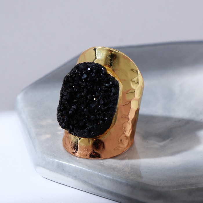 Кольцо безразмерное "Пирит друза", цвет чёрный в золоте