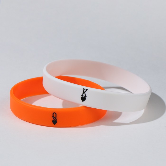 браслеты для пары король и королева Силиконовые браслеты «Неразлучники» король и королева, цвет бело-оранжевый, 18-20 см