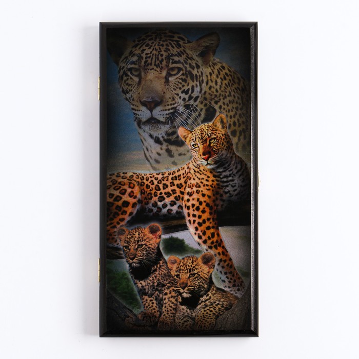 фото Нарды "леопард", деревянная доска 40 x 40 см, с полем для игры в шашки
