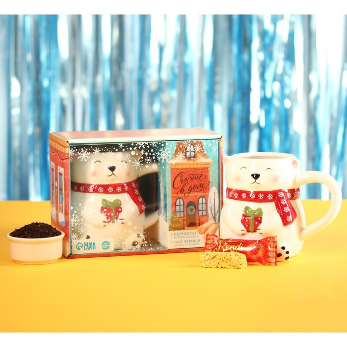 фото Подарочный набор «счастье в дом»: чай чёрный "ваниль и кармель", 20 г; конфеты мультизлаковые, 50 г; кружка, 650 мл. фабрика счастья