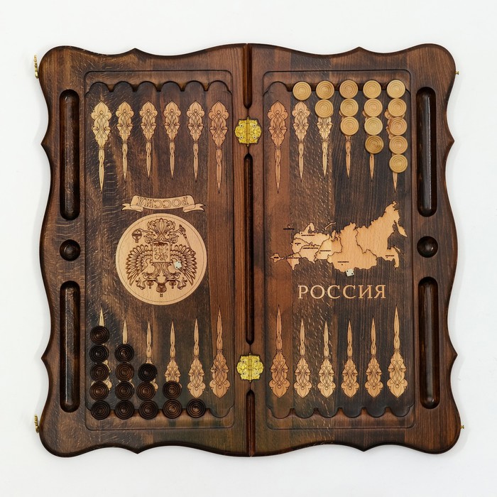 

Нарды резные "Герб", 60 x 60 см, с полем для игры в шашки, орех
