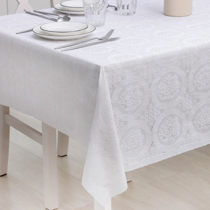 фото Клеёнка на стол ажурная lace «роуз», ширина 137 см, рулон 20 метров, толщина 0,2 мм, цвет белый