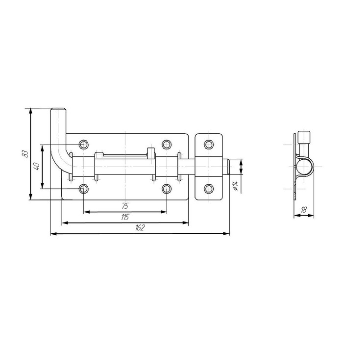 Засов Киров Секрет ЗД-03, круглый, Г-образный, цвет античное серебро