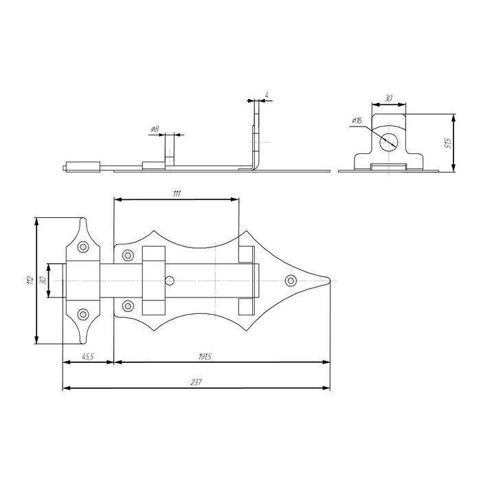 Засов Киров Секрет ЗД-14, с проушиной, цвет античное серебро