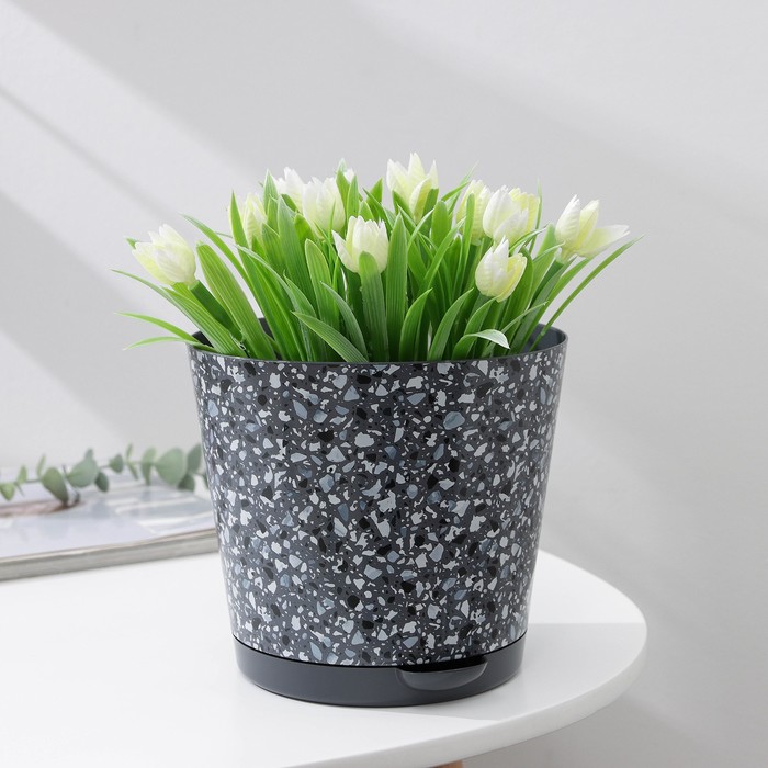 Кашпо для цветов с прикорневым поливом Stone Flower, 2 л, d=16 см, цвет серый